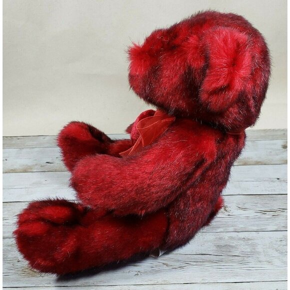 Valentine Bear Stuffed Plush Stuffed Heart Red Black Tinged Sitting 8.5 in - Picture 4 of 7